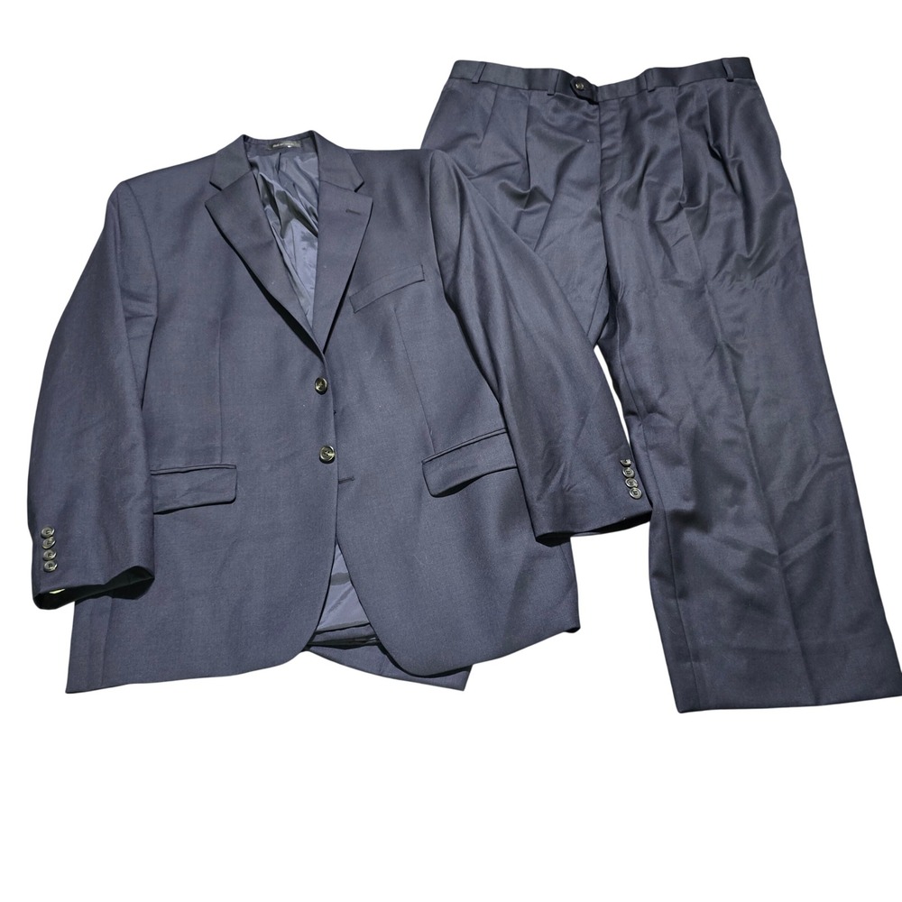 Lauren Ralph Lauren Suit set jacket 42R pants 40x29 Navy Wool Pleated 2 Piece